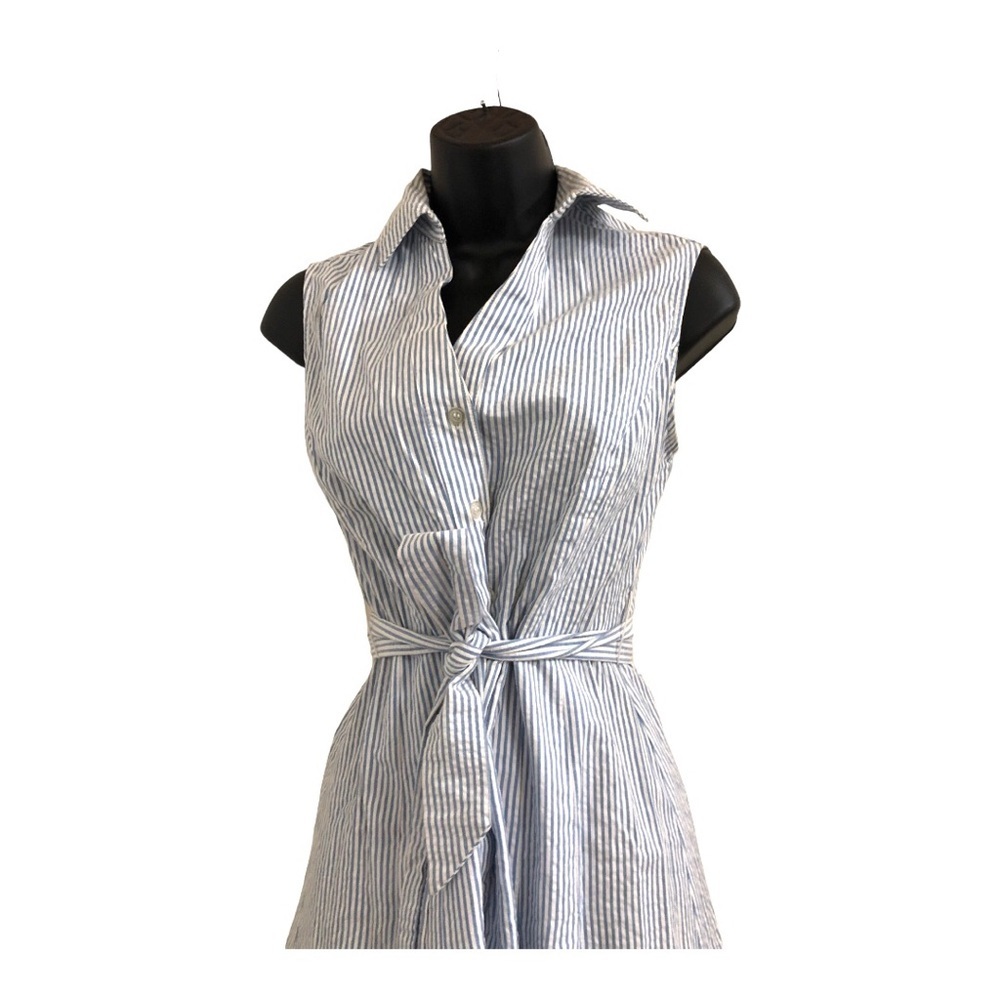 JonesNY white blue pinstripe button down seersucker style cotton Dress size 4 - Picture 5 of 16